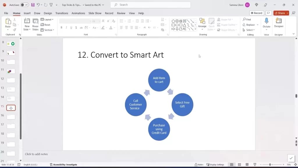 convert to Smart Art feature