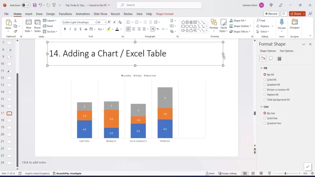 chart or Excel table to PowerPoint