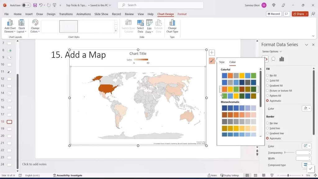 Adding a dynamic sales map to presentation