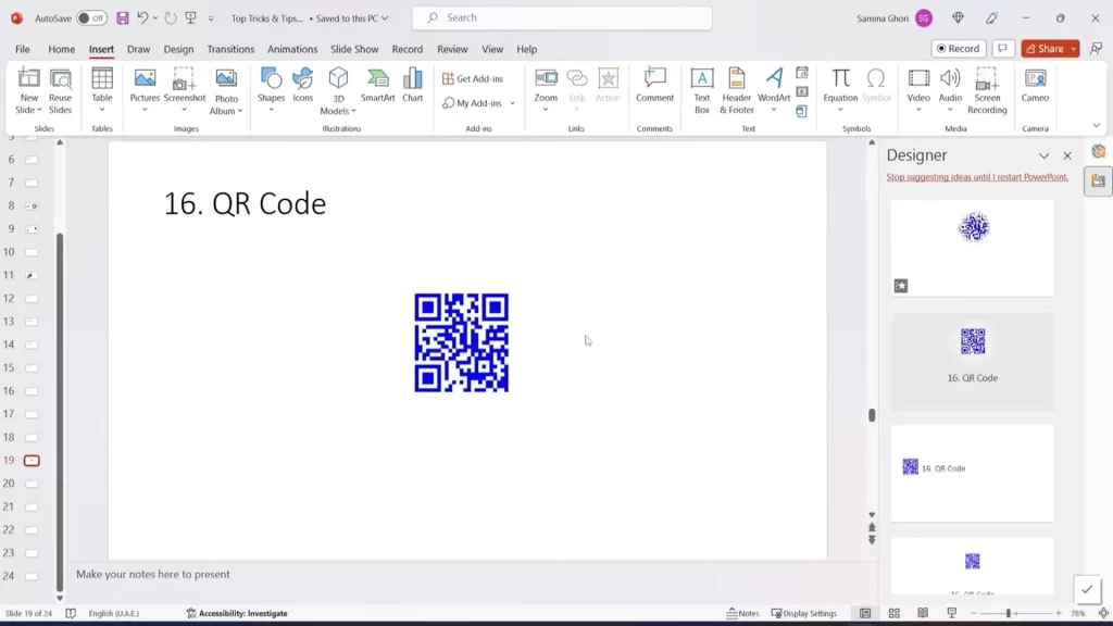 QR code into presentation