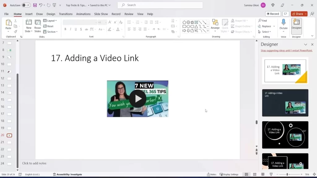 Embed video links from YouTube directly into your slides