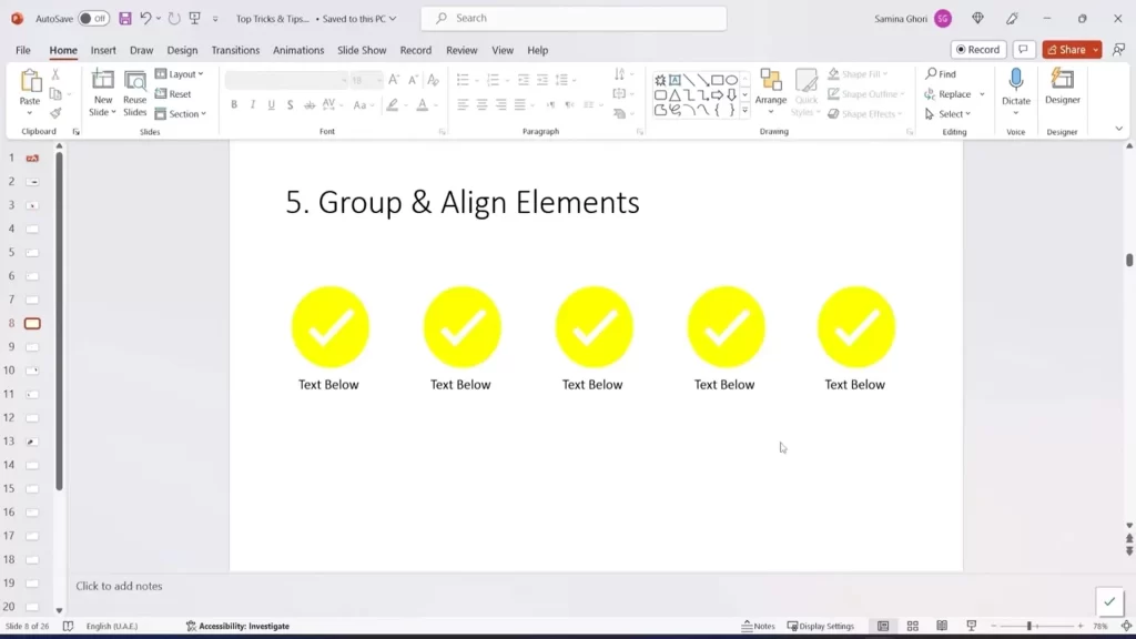 grouping and aligning elements in PowerPoint