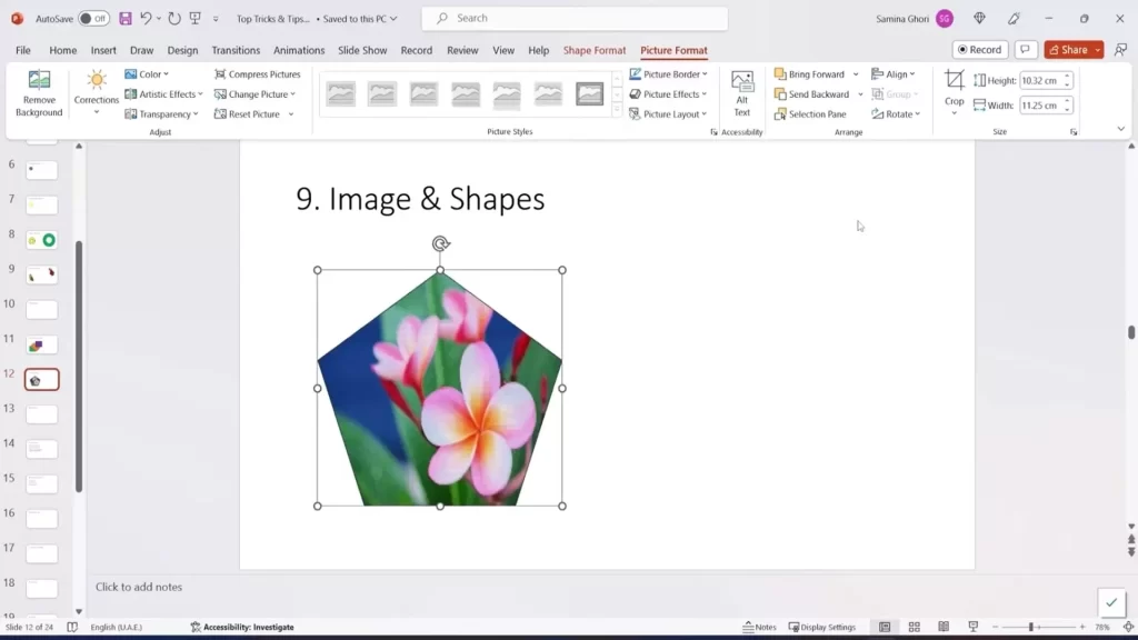 placing images inside shapes feature in PPT